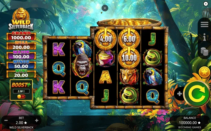 Wild Silverback – fő játékkép 3-3-4-4-4 rács elrendezéssel