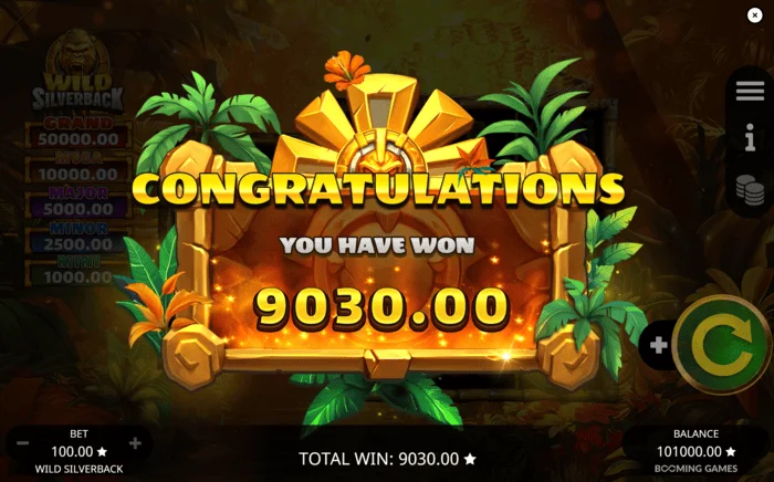 Wild Silverback – teljes végső nyeremény a Free Spins körben